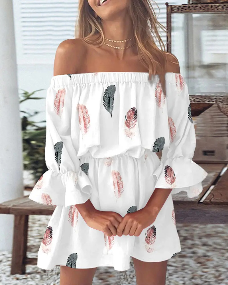 Boho Summer Beach Maxi Dress - Mini-robe à épaules dénudées pour femme,