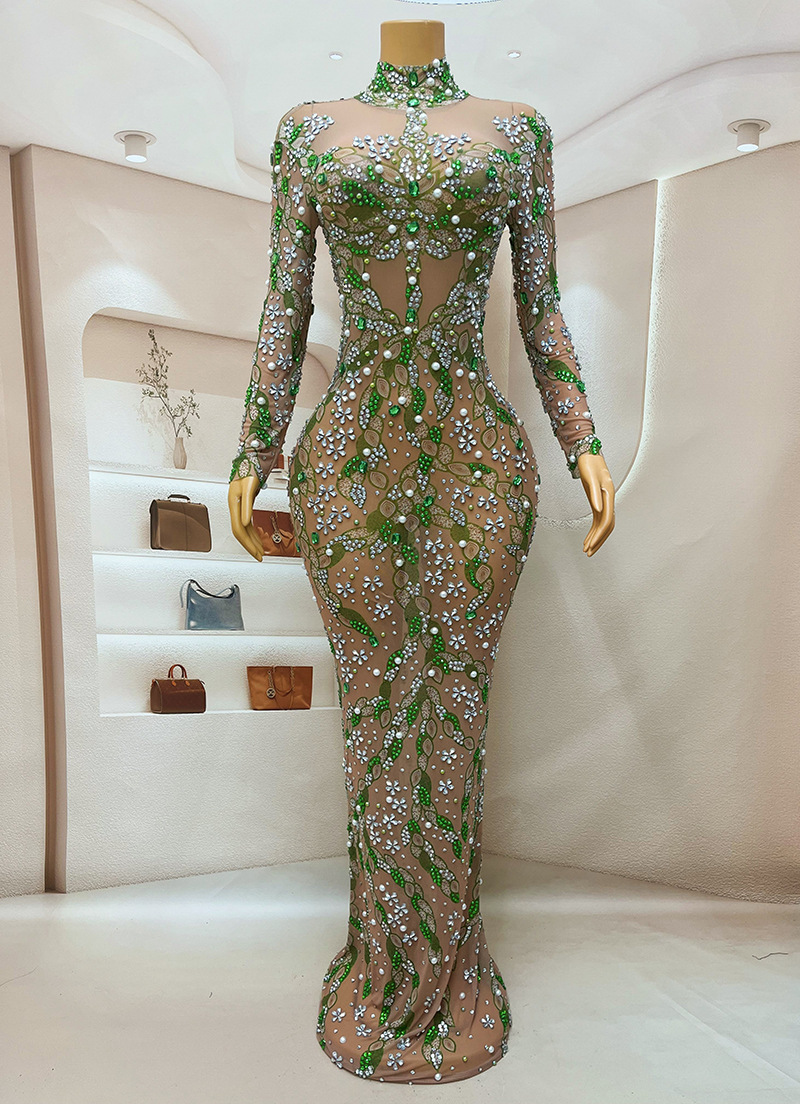 Sparkly Rhinestone Club Party Dress - Robe de Soirée Longue et Luxueuse