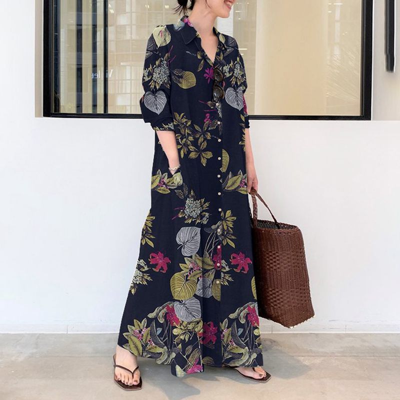 Casual Loose Linen Shirt Dress - Robe d'automne décontractée en coton et