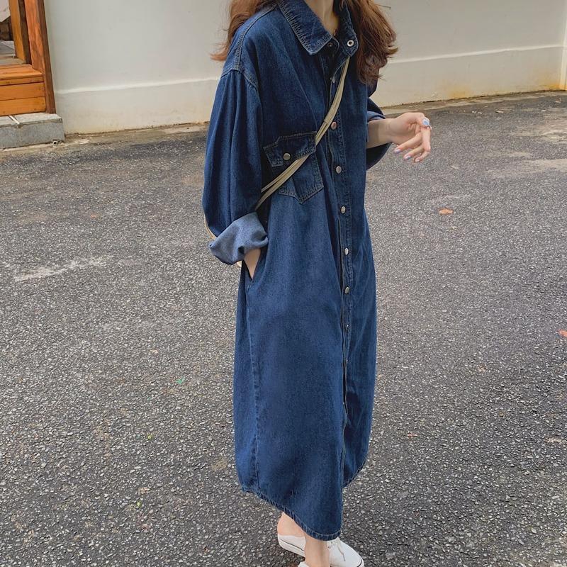 Korean Style A Line Shirt Dress - Nouvelle Robe Chemise en Jean pour
