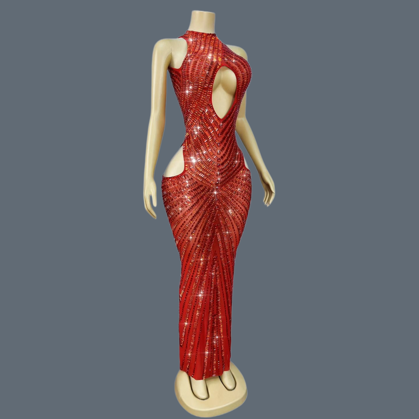 Sparkly Rhinestone Club Party Dress - Robe sirène de luxe rouge à