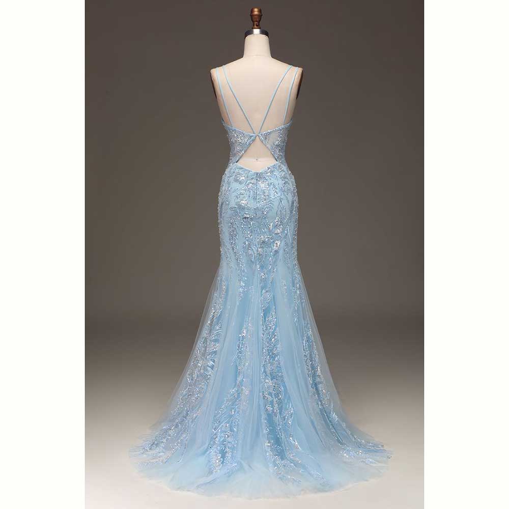 Robe de soirée en Satin bleu c - Elegant Satin Evening Gown Split avis et prix