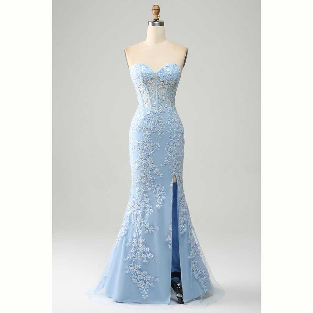 Robe de soirée en Satin bleu c - Elegant Satin Evening Gown Split avis et prix