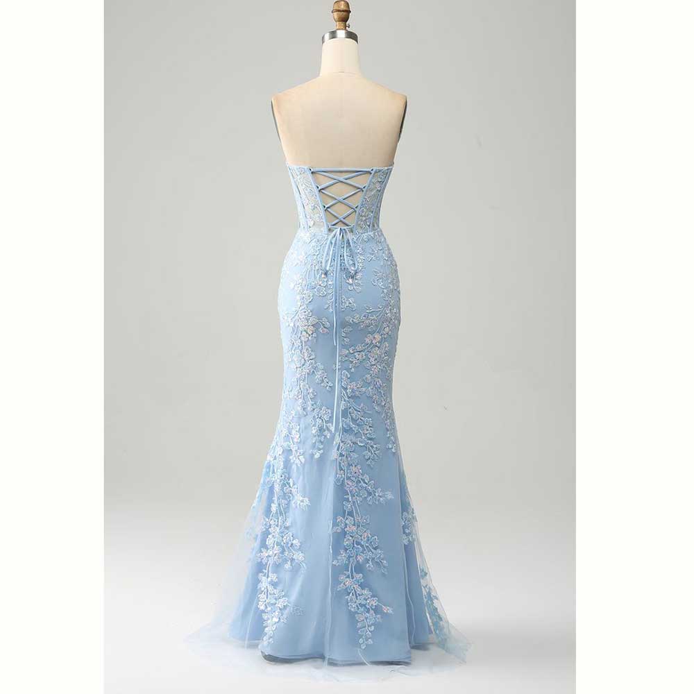 Robe de soirée en Satin bleu c - Elegant Satin Evening Gown Split avis et prix