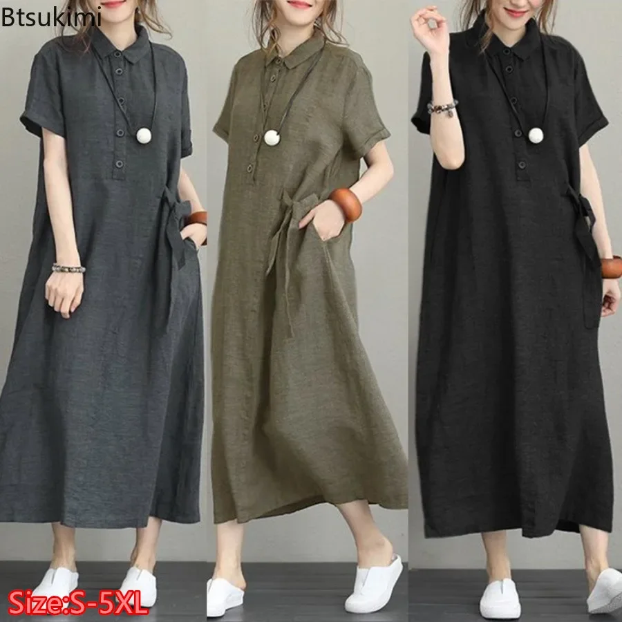 Robe d'été 2026 simple et vint - Casual Loose Linen Shirt Dress avis et prix