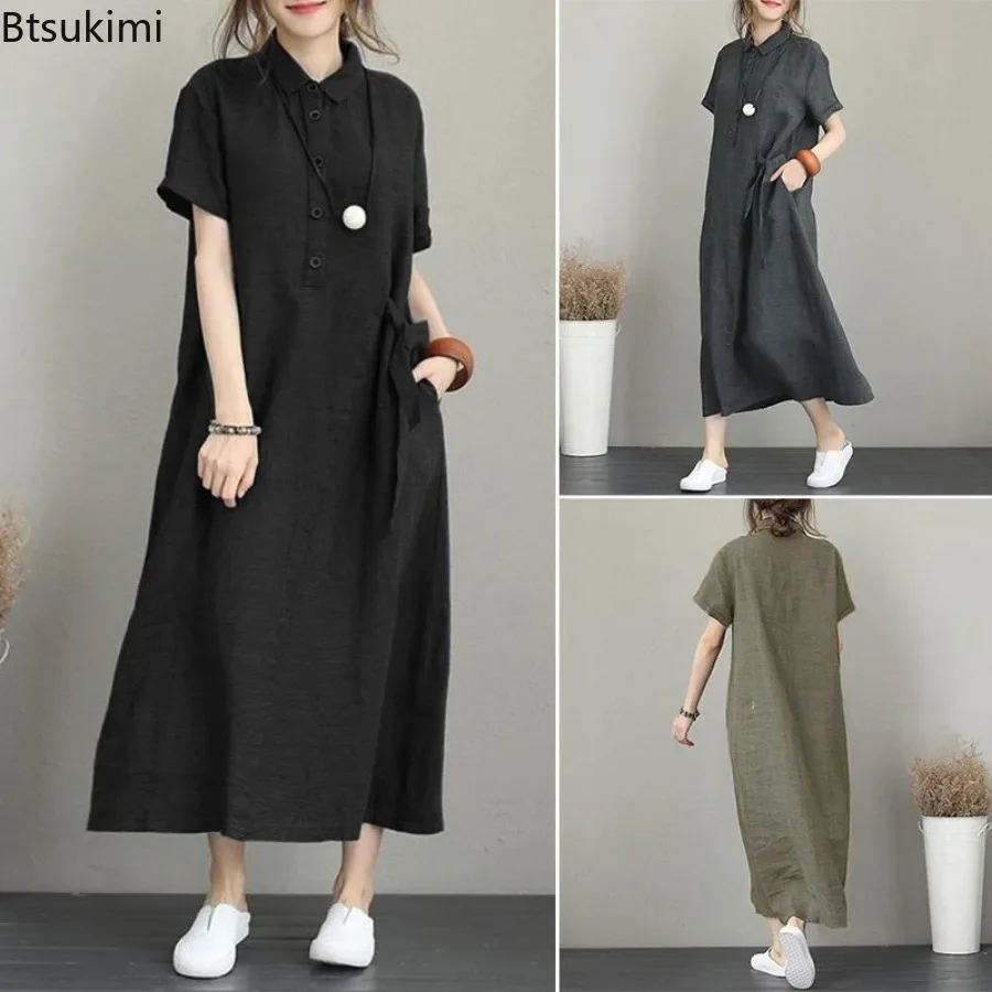Robe d'été 2026 simple et vint - Casual Loose Linen Shirt Dress avis et prix