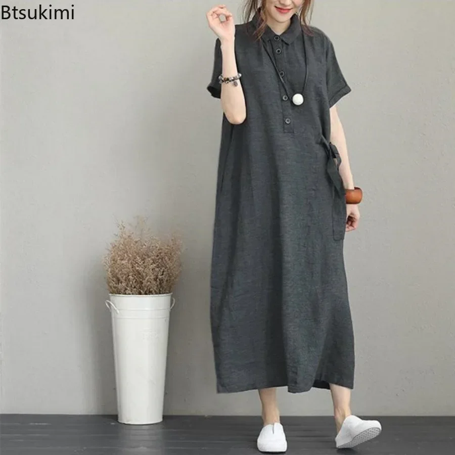 Robe d'été 2026 simple et vint - Casual Loose Linen Shirt Dress avis et prix