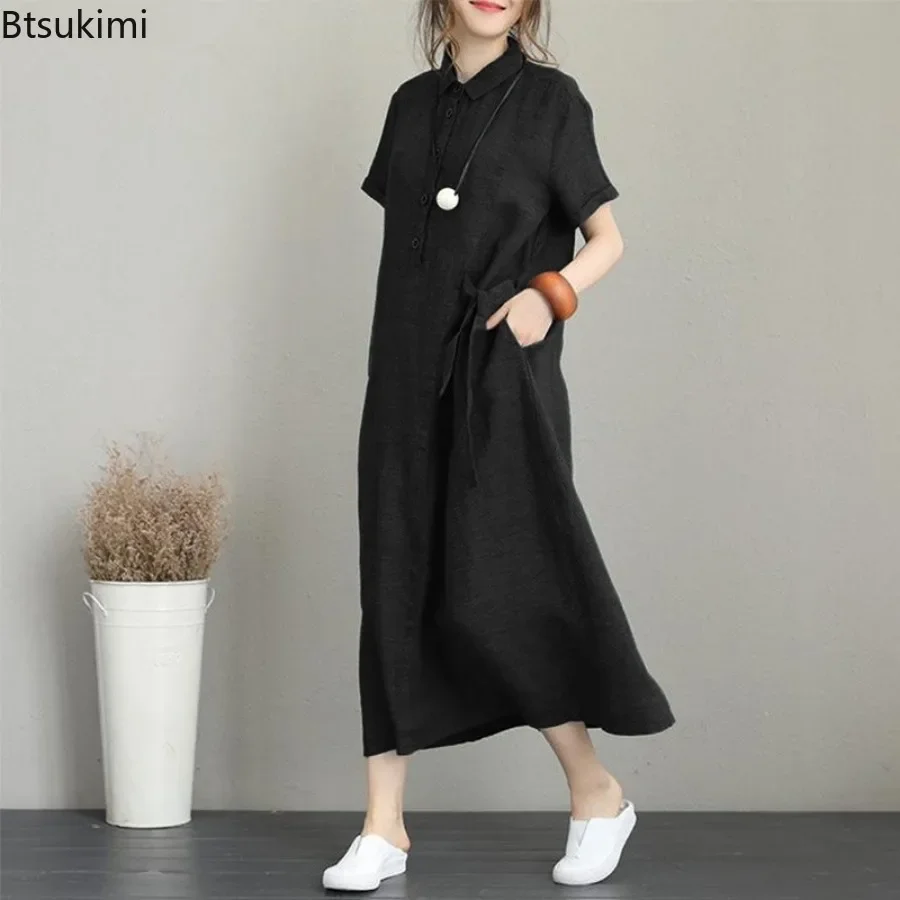 Robe d'été 2026 simple et vint - Casual Loose Linen Shirt Dress avis et prix