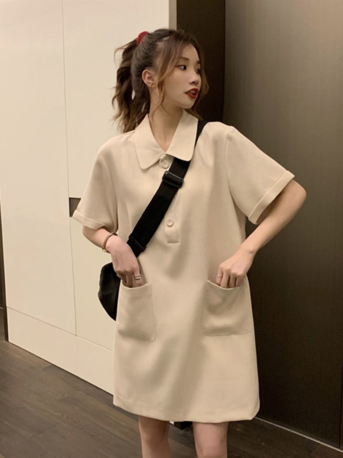 Robe trapèze grande taille à c - Korean Style A Line Shirt Dress avis et prix