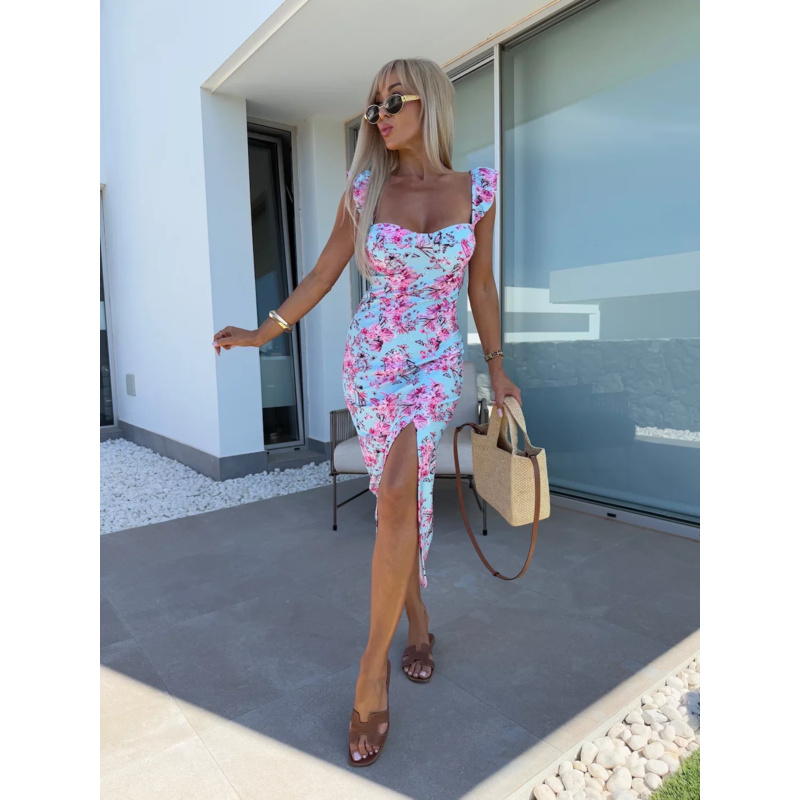 Robe mi-longue à volants flora - French Vintage Floral Midi Dress avis et prix