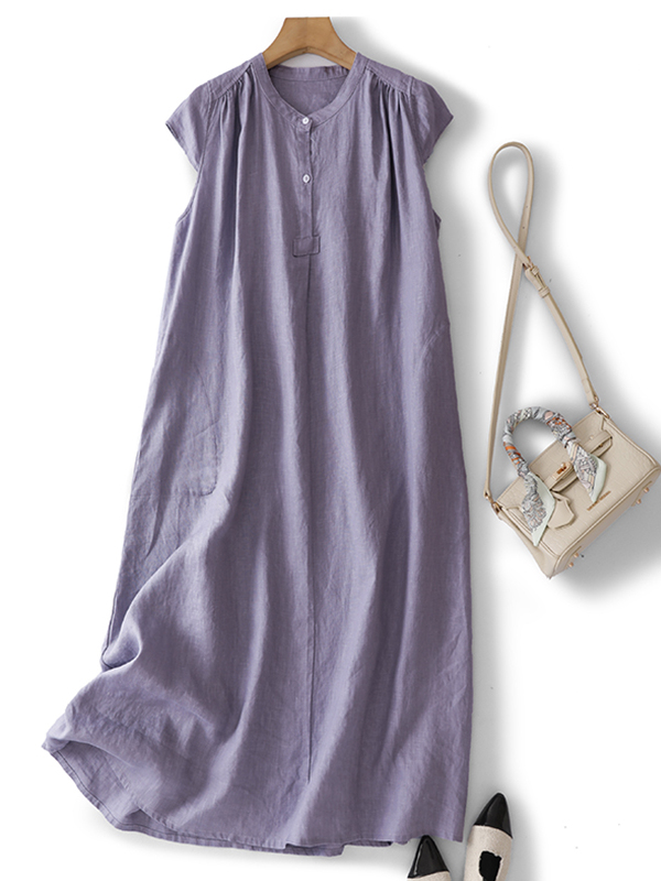 Robe longue d'été sans manches - Casual Loose Linen Shirt Dress avis et prix