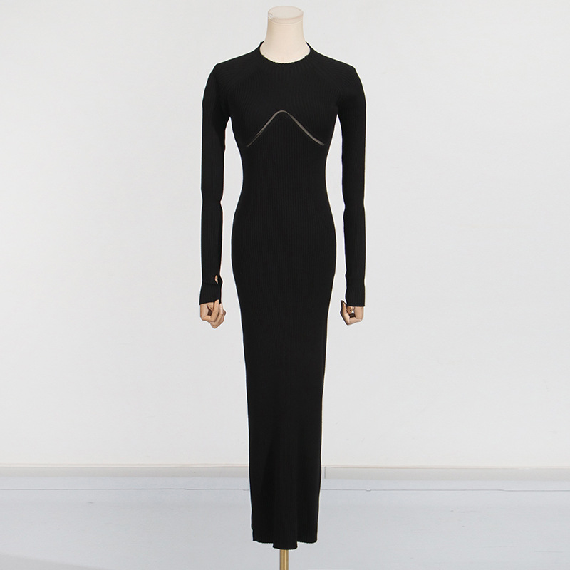 Robe midi en tricot côtelé bla - Bodycon Long Sleeve Ribbed Dress avis et prix