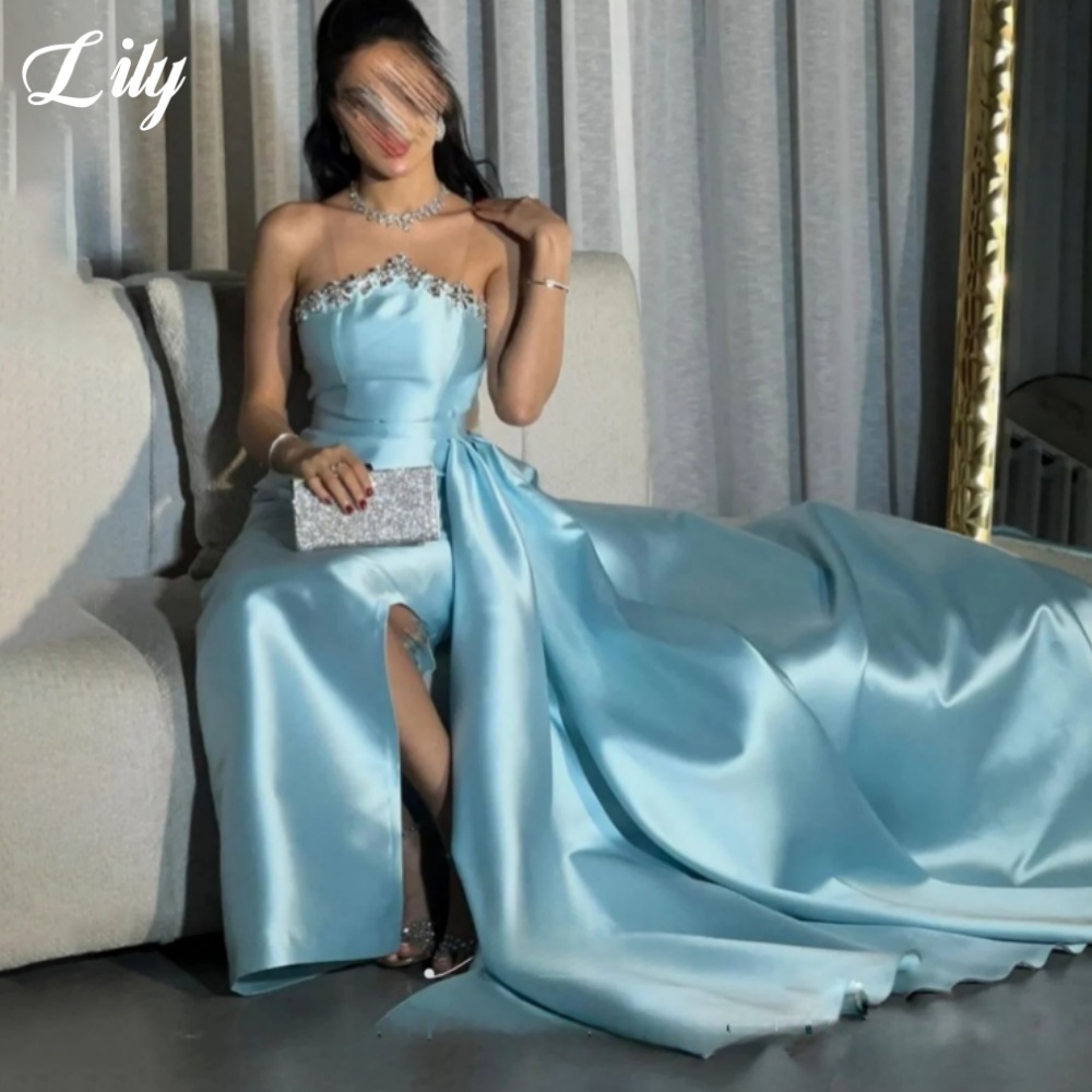 Lily bleu robe formelle élégan - Elegant Satin Evening Gown Split avis et prix