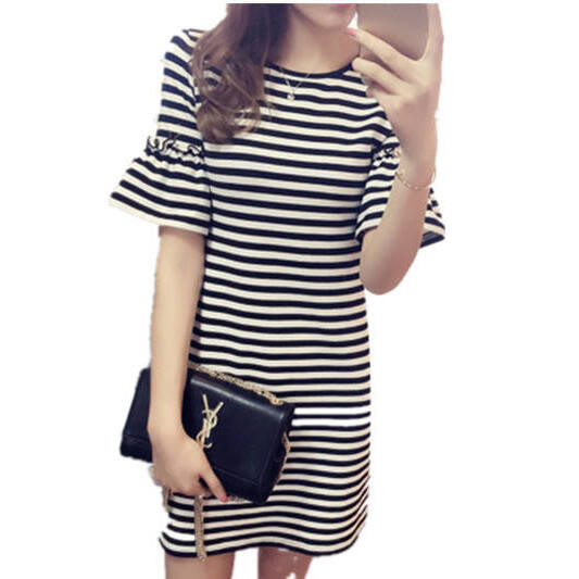 Robe d'été rayée pour femme, l - Korean Style A Line Shirt Dress avis et prix