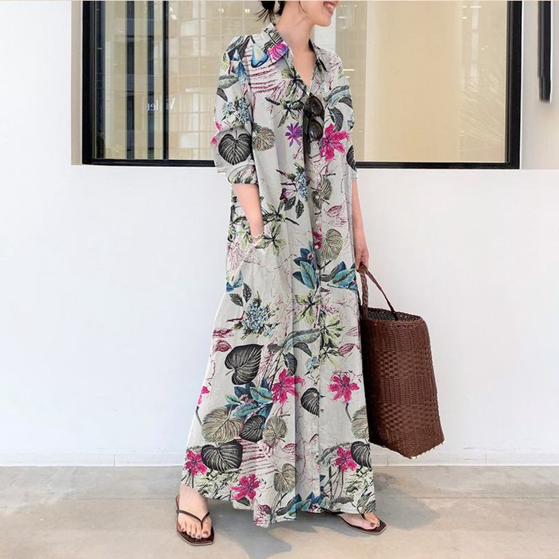 Robe d'automne décontractée en - Casual Loose Linen Shirt Dress avis et prix
