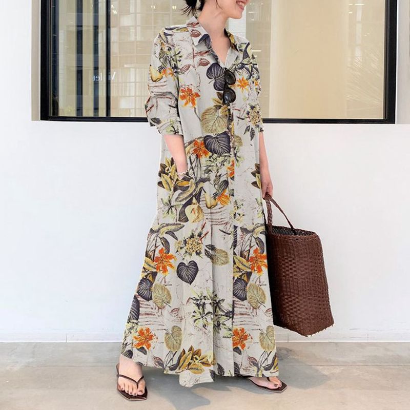 Robe d'automne décontractée en - Casual Loose Linen Shirt Dress avis et prix