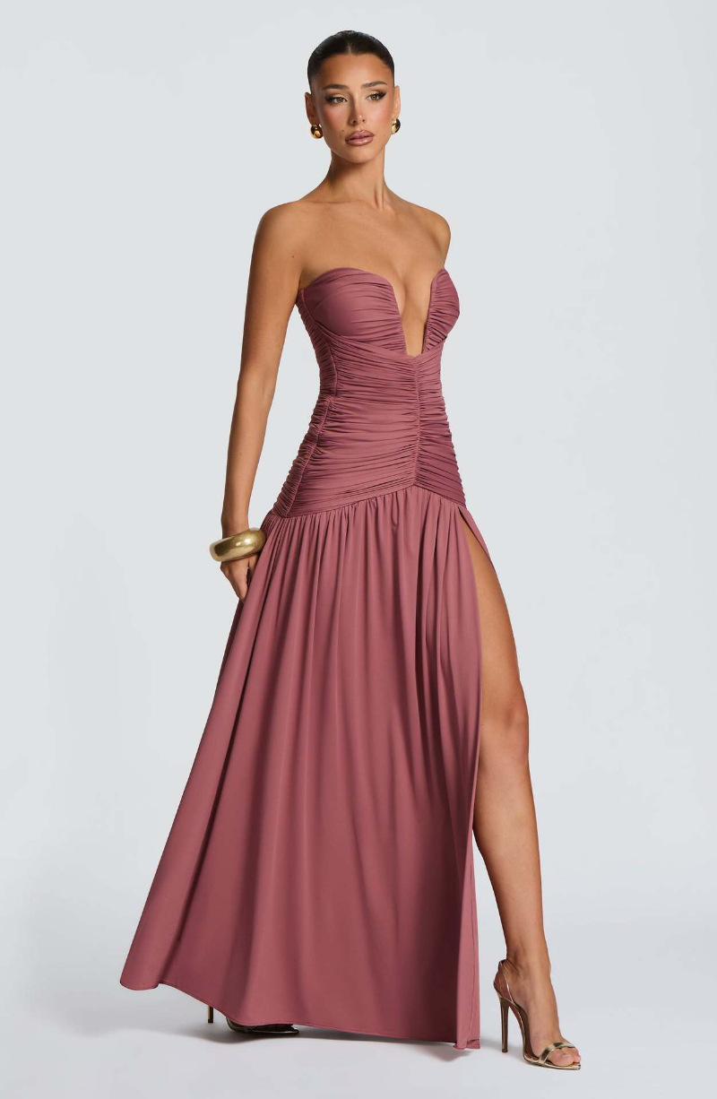 Robe longue élégante plissée u - Elegant Satin Evening Gown Split avis et prix