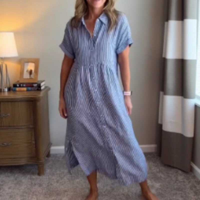 Robe chemise rayée pour femmes - Casual Loose Linen Shirt Dress avis et prix