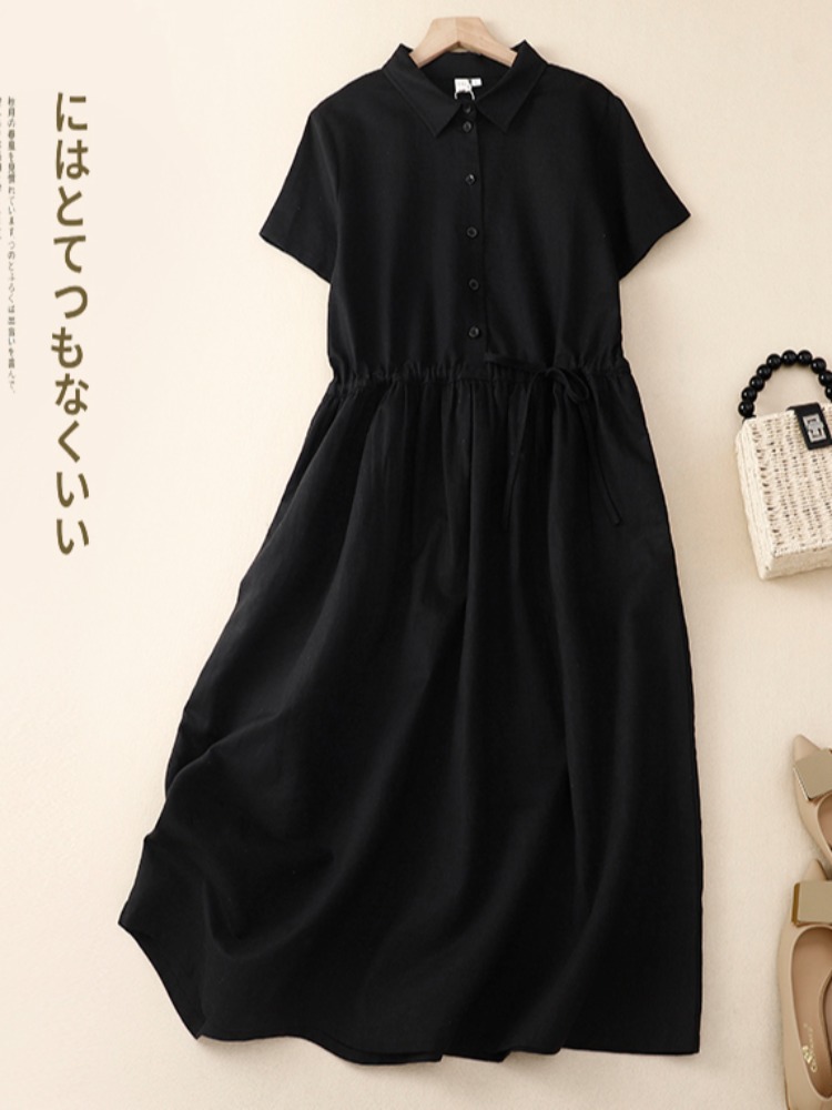 Robe chemise midi élégante en  - Korean Style A Line Shirt Dress avis et prix